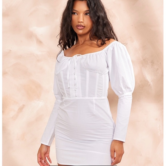 PrettyLittleThing White Long Sleeve  Bodycon Dress - Picture 1 of 7